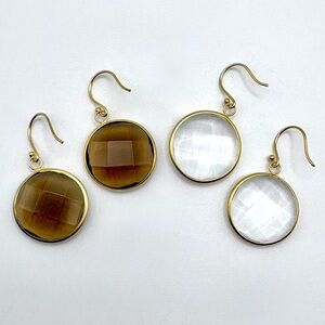 Faceted Clear & Smoky Glass Gold Circle Dangle Earrings from Freida Rothman
